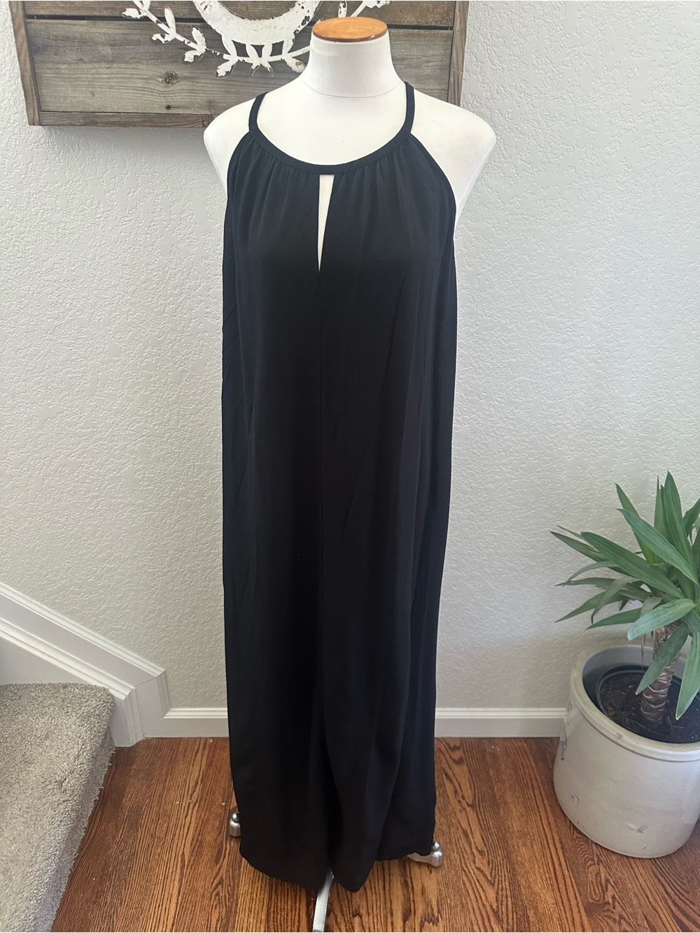 Eileen Fisher Black Halter Neck Maxi Dress ladies size XL